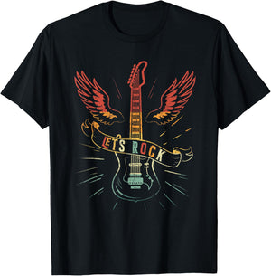 Lets Rock Rock n Roll Guitar Retro Lovers T-Shirt - T-Shirt | Black
