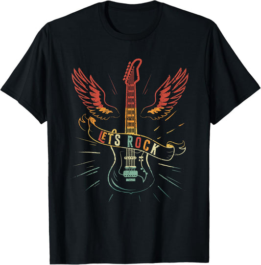 Lets Rock Rock n Roll Guitar Retro Lovers T-Shirt - T-Shirt | Black