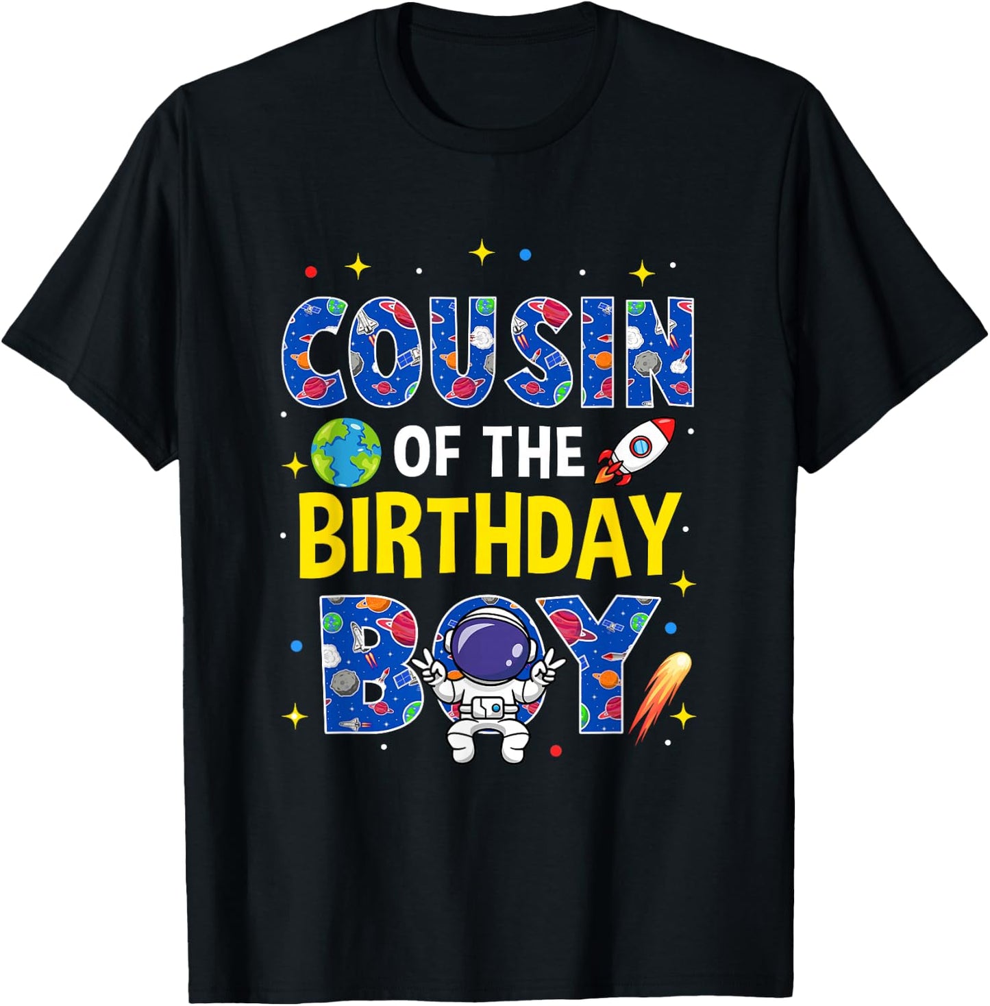 Cousin of The Birthday Boy Space Astronaut Family Birthday T-Shirt - T-Shirt | Black