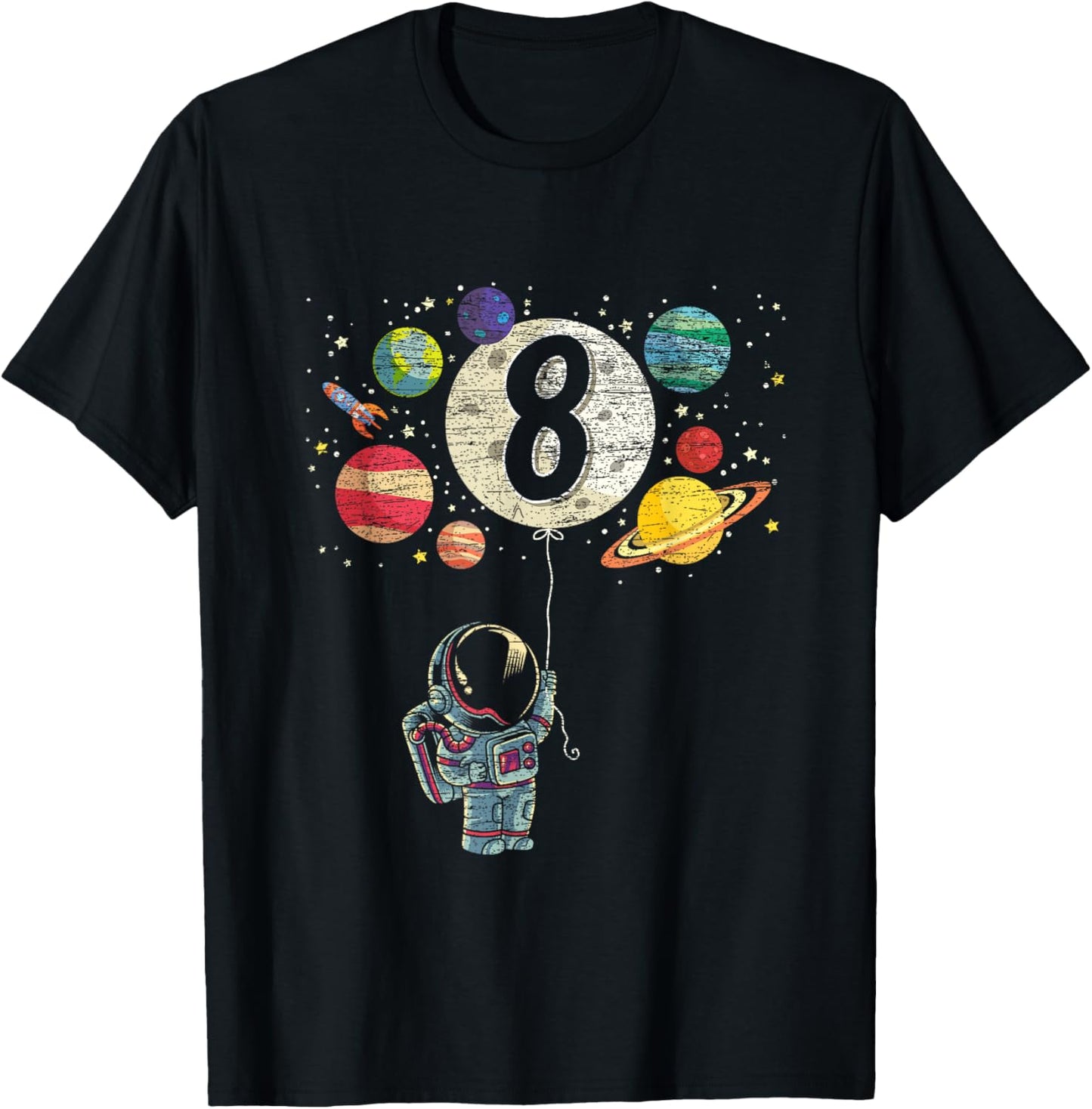 8 Years Old Birthday Boy Gifts Astronaut 8th Birthday T-Shirt - T-Shirt | Black