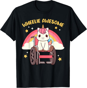 Cute Kawaii Unicorn in Wheelchair - Handicap T-Shirt - T-Shirt | Black