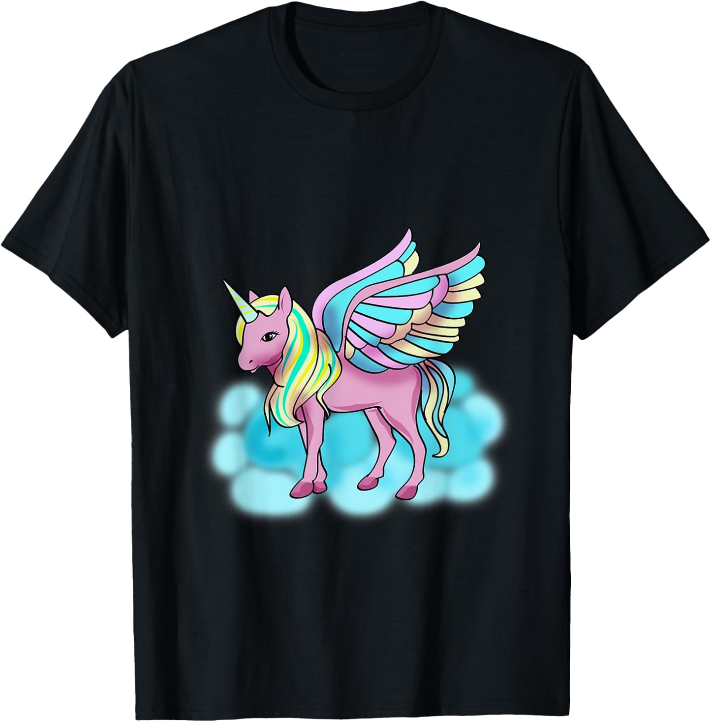 Magical Pink Pegasus with Wings - Unicorn T-Shirt - T-Shirt | Black