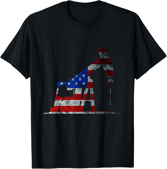 Oilfield Worker Rig Drilling US Flag Oil Rig Man Oil Driller T-Shirt - T-Shirt | Black