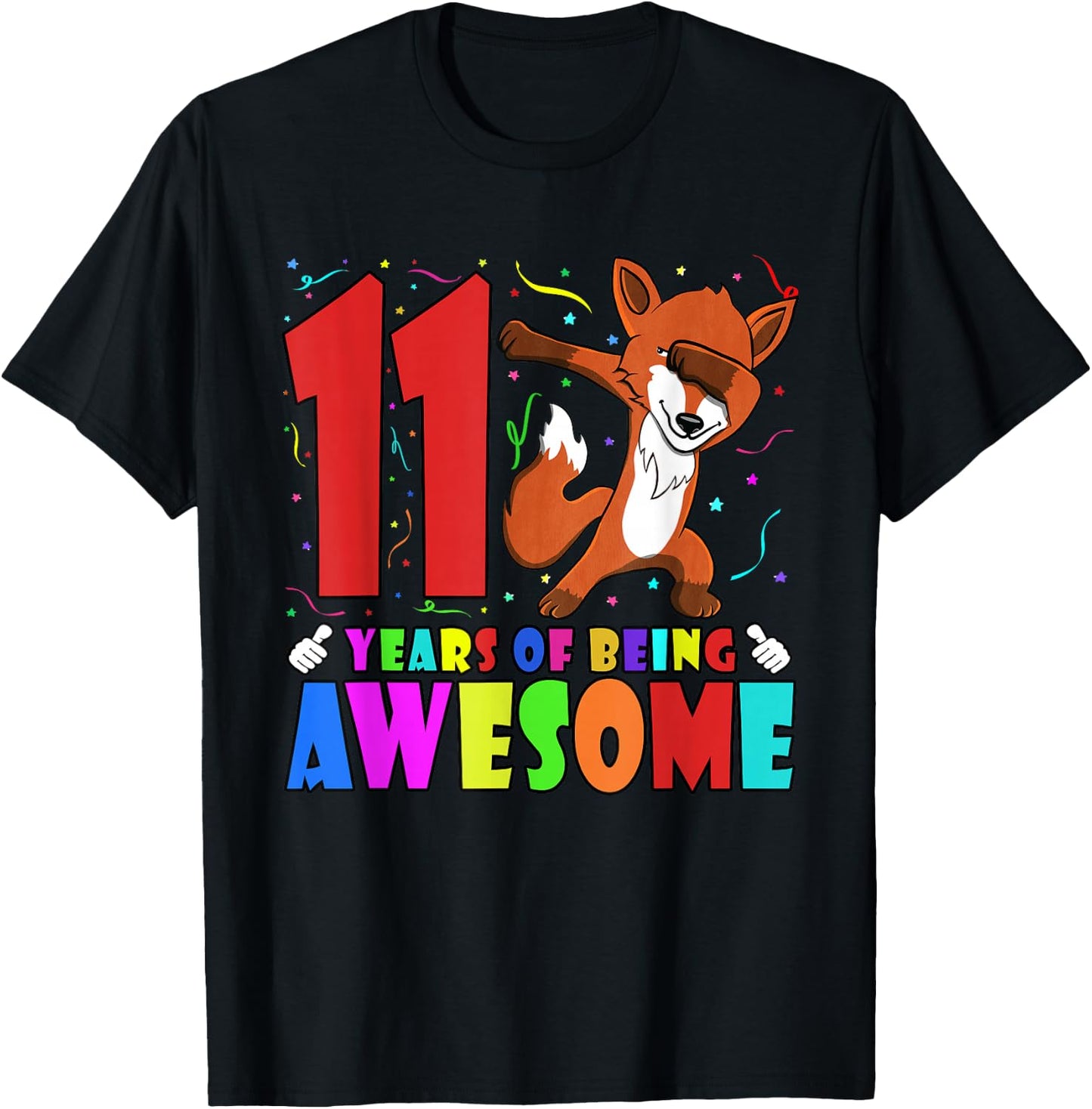 11th Birthday Party Dabbing Fox - 11 Years Old Girls Boys T-Shirt - T-Shirt | Black