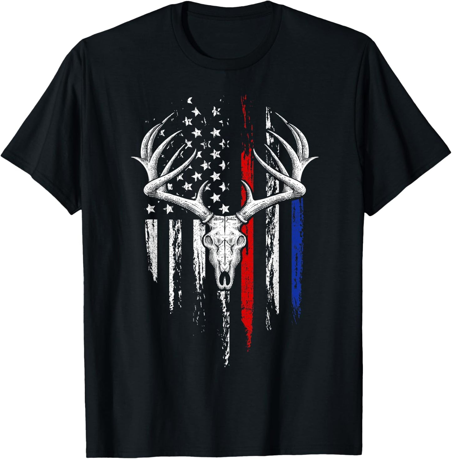 Bowhunting American Flag USA Bow Whitetail Deer Hunter Gift T-Shirt - T-Shirt | Black