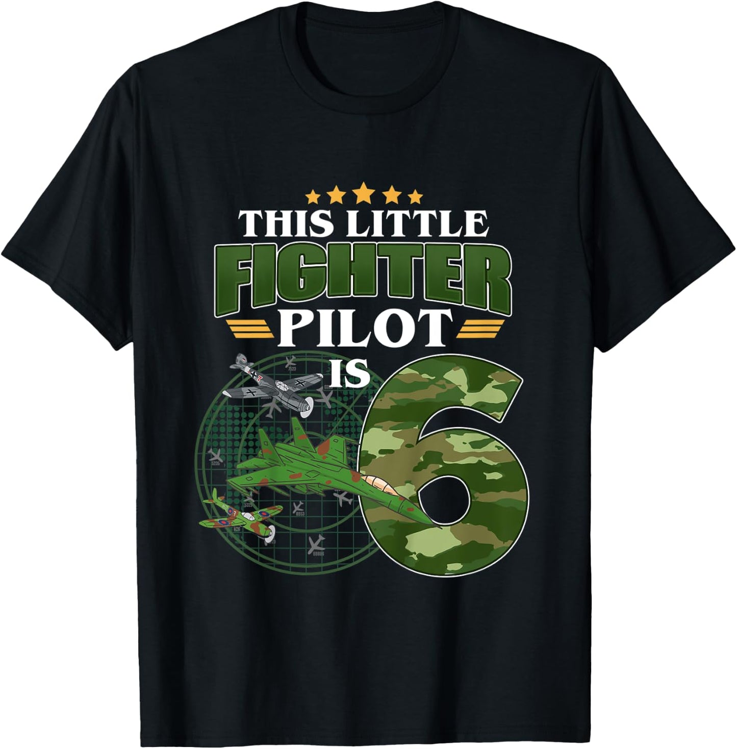 Kids 6th Birthday This Fighter Pilot Is 6 Soldier Camo Style boys T-Shirt - T-Shirt | Black