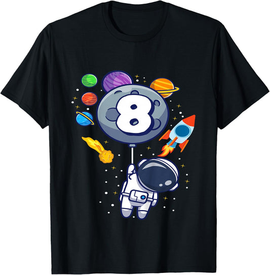 8th Birthday Astronaut 8 Year Old Birthday Boy T-Shirt - T-Shirt | Black