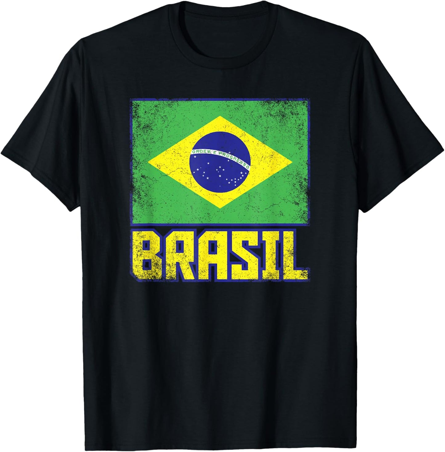 Brasil Brazil Flag Vintage Retro Country Brazilian Pride T-Shirt - T-Shirt | Black