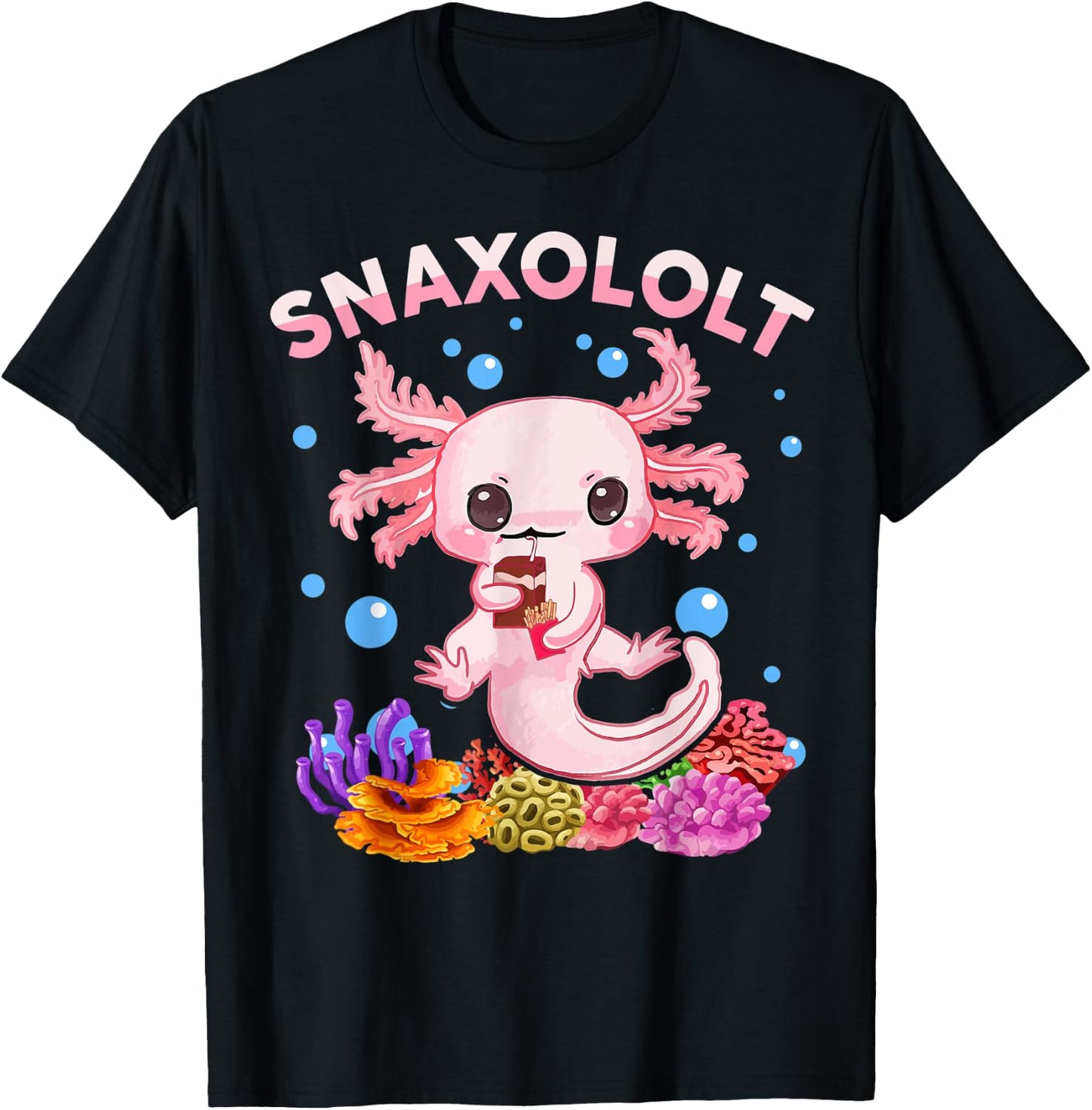 Kawaii Axolotl Snaxolotl Shirt Kid Toddler Teen Cute Axolotl T-Shirt - T-Shirt | Black