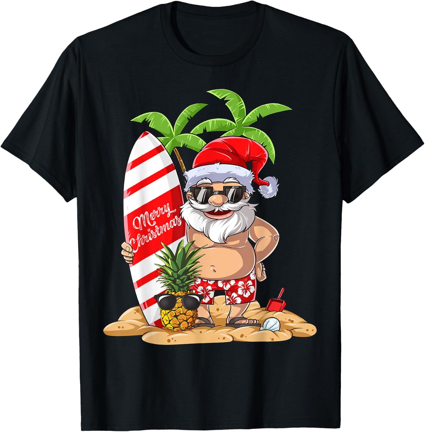 Christmas in July Santa Hawaiian Surfing Gifts Summer Surfing Women T-Shirt - T-Shirt | Black