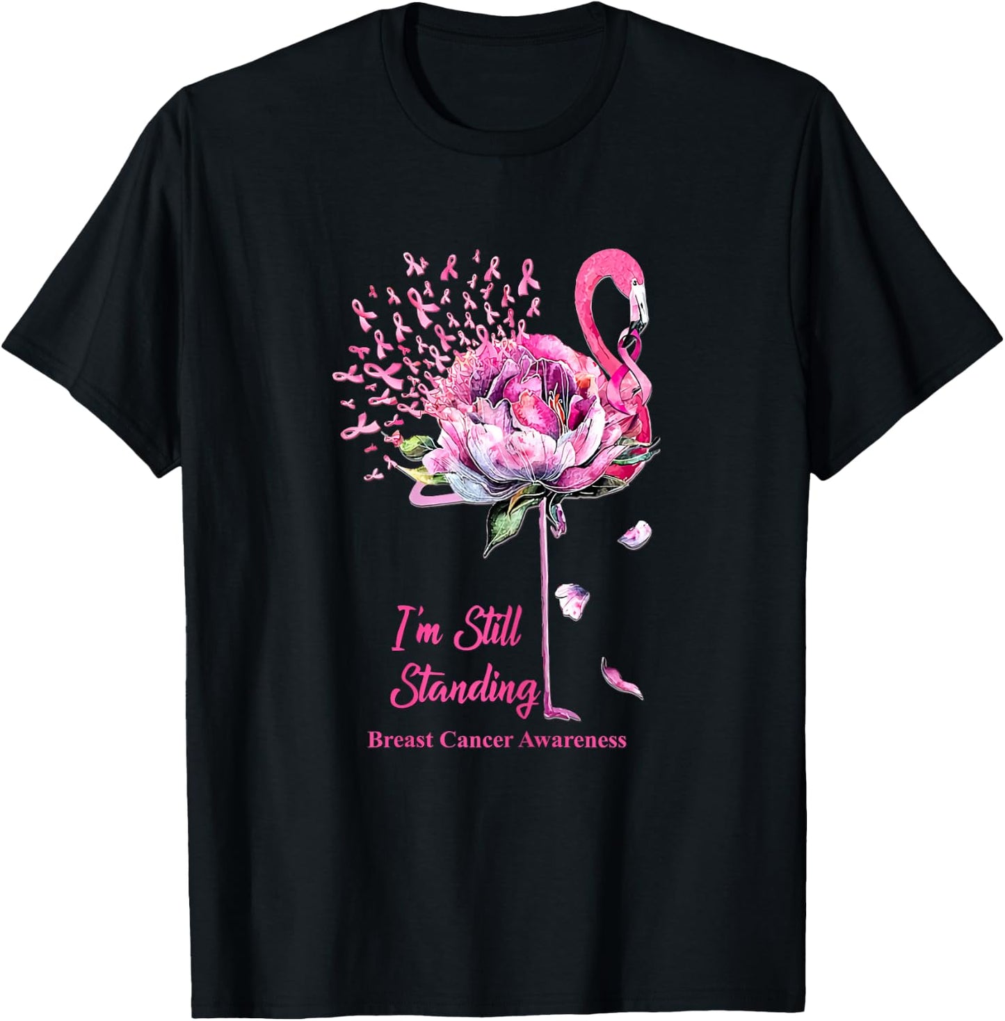 I'm Still Standing Flamingo Breast Cancer Awareness T-Shirt - T-Shirt | Black