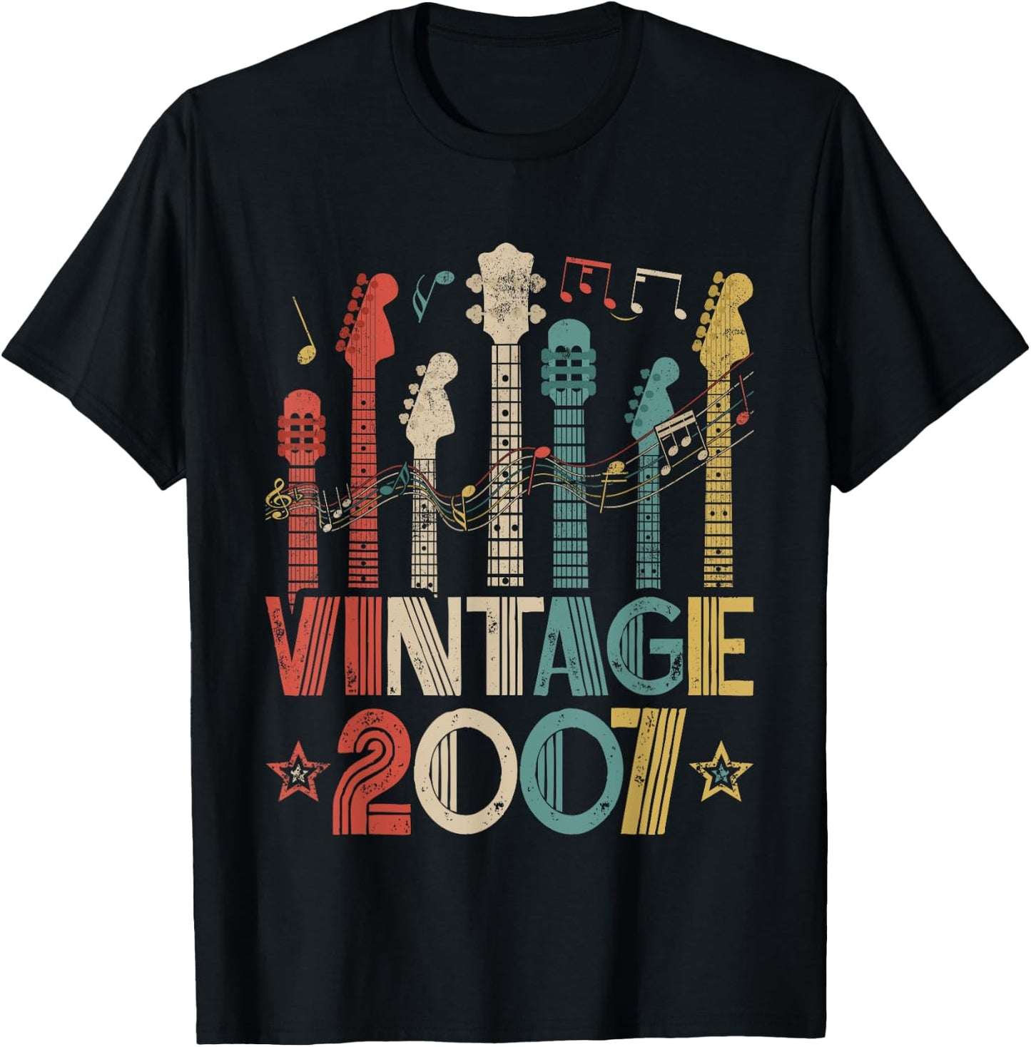 Retro Vintage 2007 Guitar Lover 2007 Birthday Guitarist T-Shirt - T-Shirt | Black