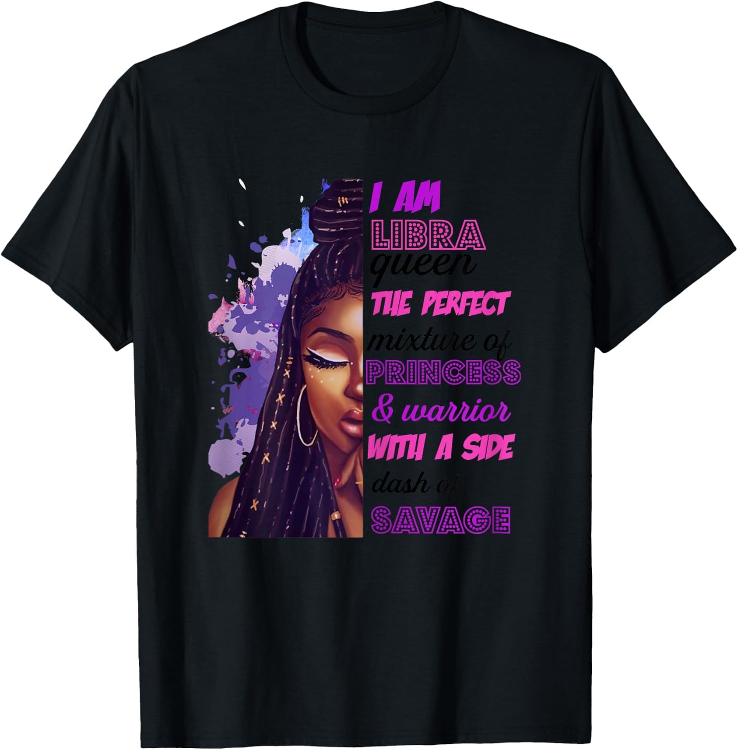 Libra Princess and Warrior Black Birthday Zodiac Cute T-Shirt - T-Shirt | Black