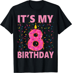Kids Sweet donut It's My 8th Birthday Shirt 8 Yrs Old Gift T-Shirt - T-Shirt | Black