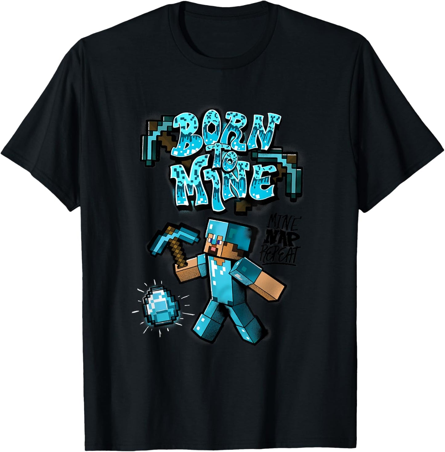 Minecraft Steve Diamond Armor Born To Mine T-Shirt - T-Shirt | Black