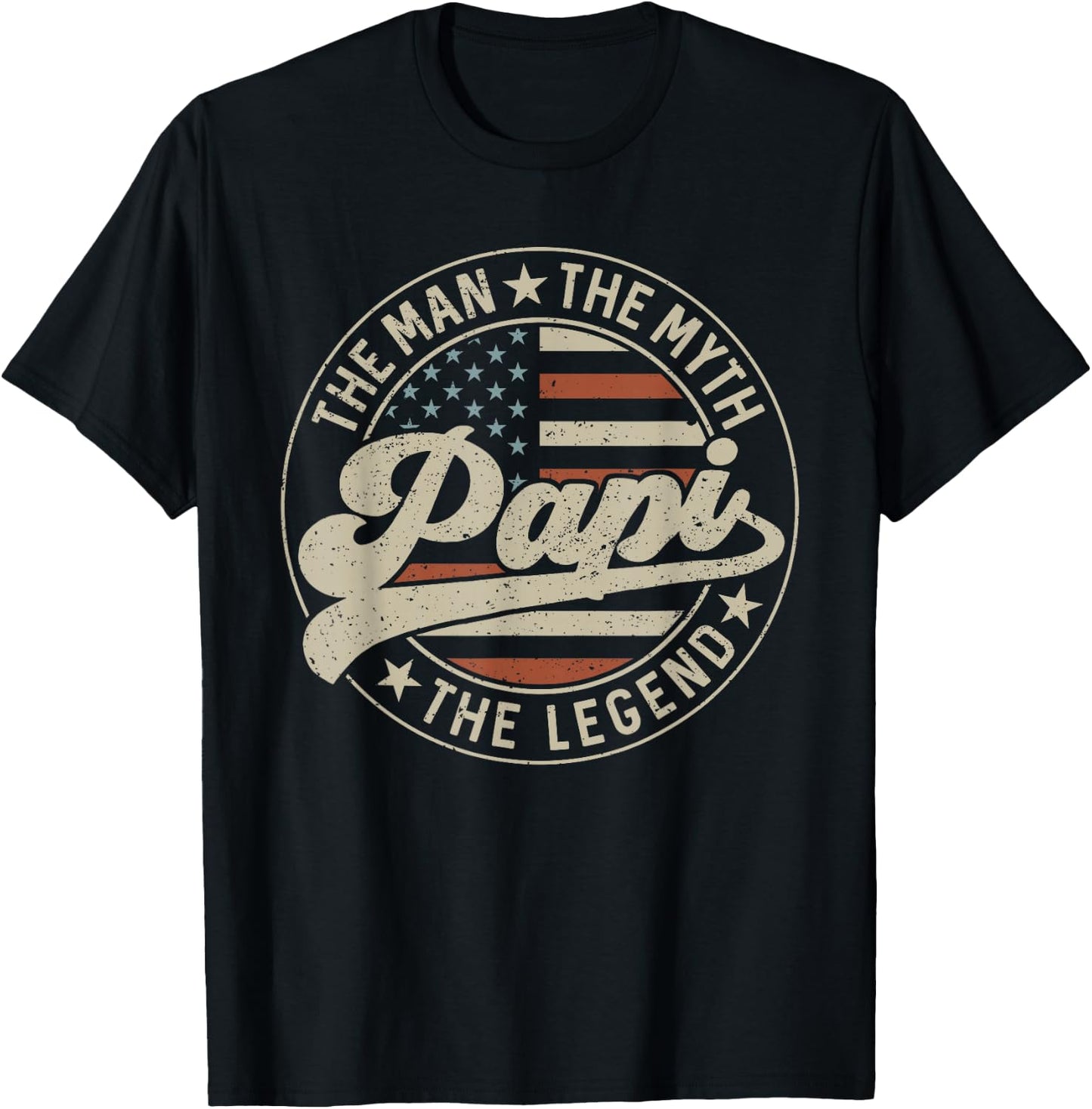 Papi The Man The Myth The Legend Us Flag Father's Day T-Shirt - T-Shirt | Black