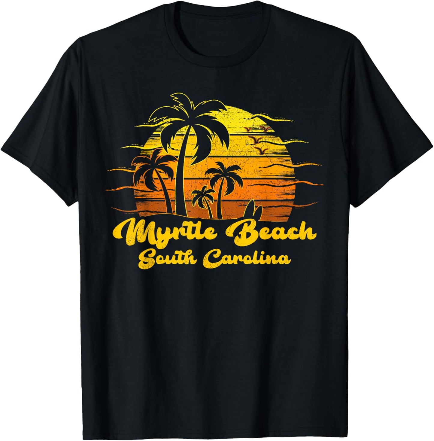 Vintage Retro Palm Tree Sunset South Carolina Myrtle Beach Women Kids T-Shirt - T-Shirt | Black