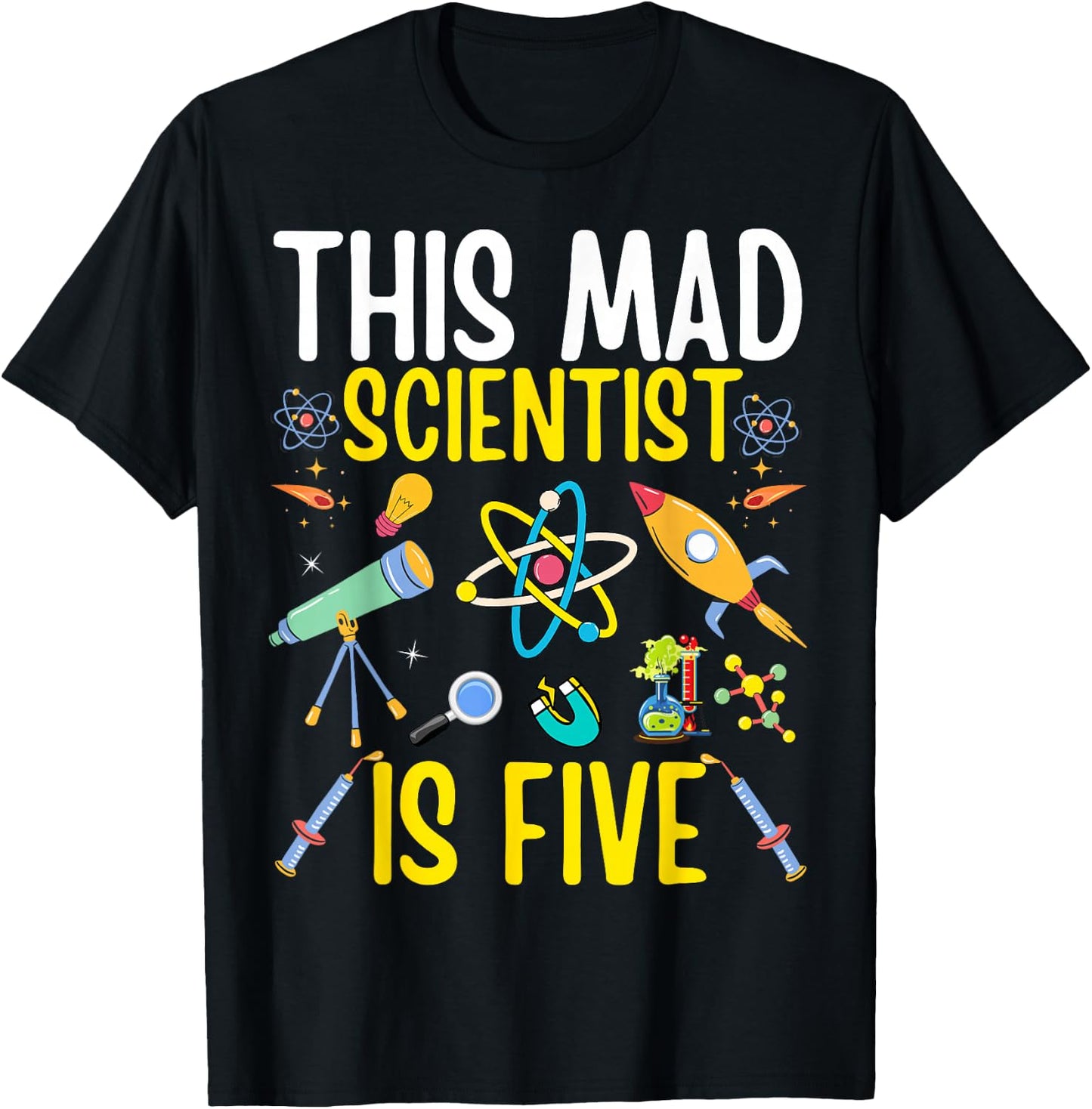 Mad Scientist Kids Science Chemistry Birthday Age 5 T-Shirt - T-Shirt | Black