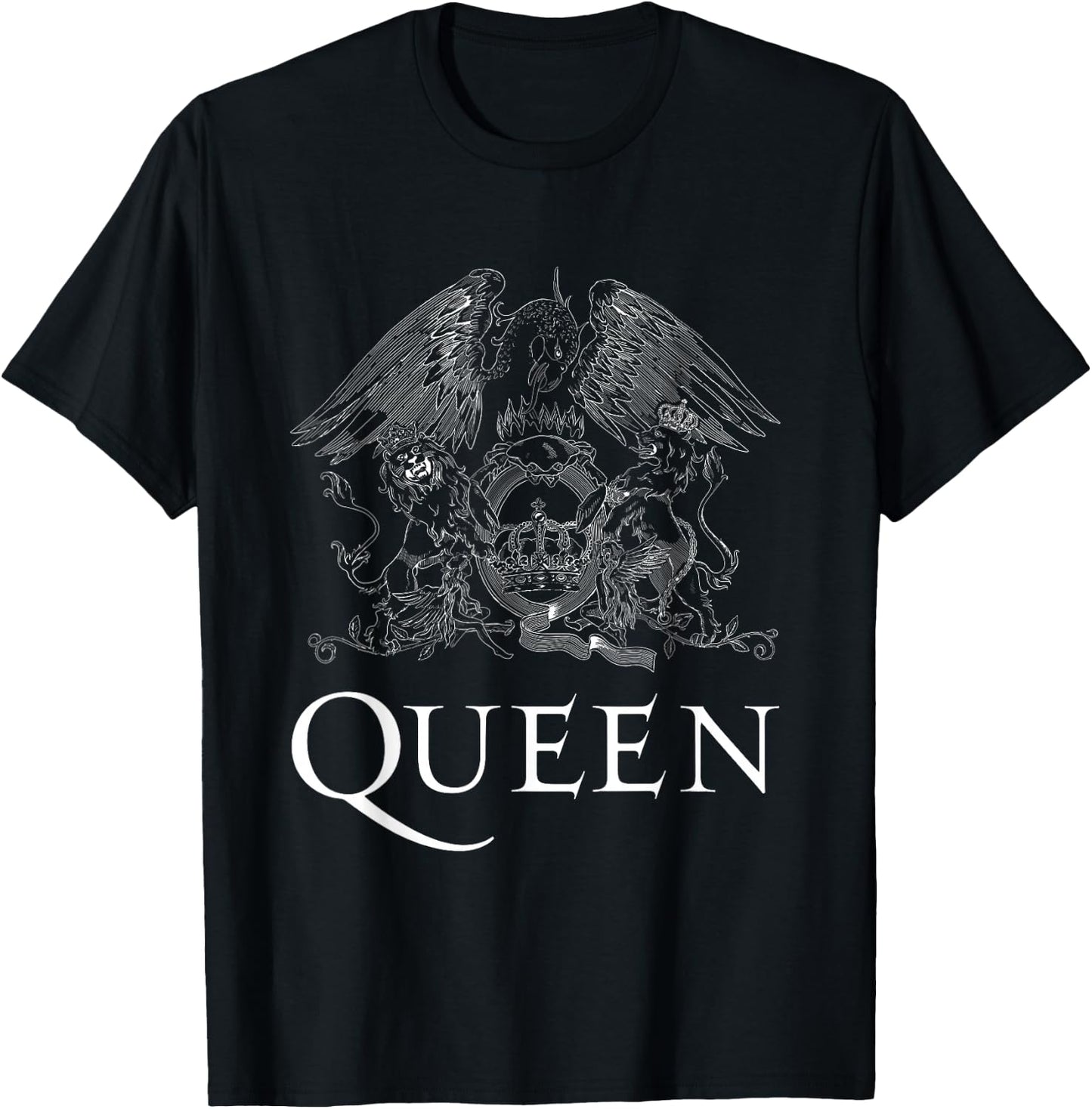 Queen Official Classic Crest Logo White Short Sleeve T-Shirt - T-Shirt | Black