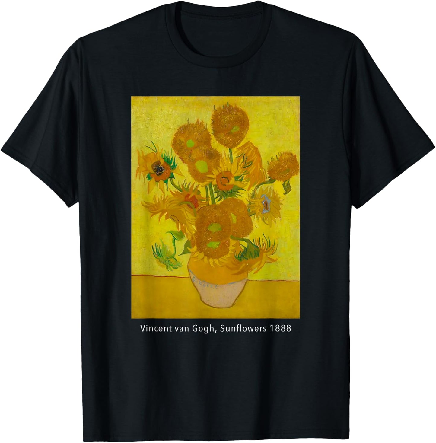 Sunflowers Vincent Van Gogh Famous Vintage Famous Painting T-Shirt - T-Shirt | Black