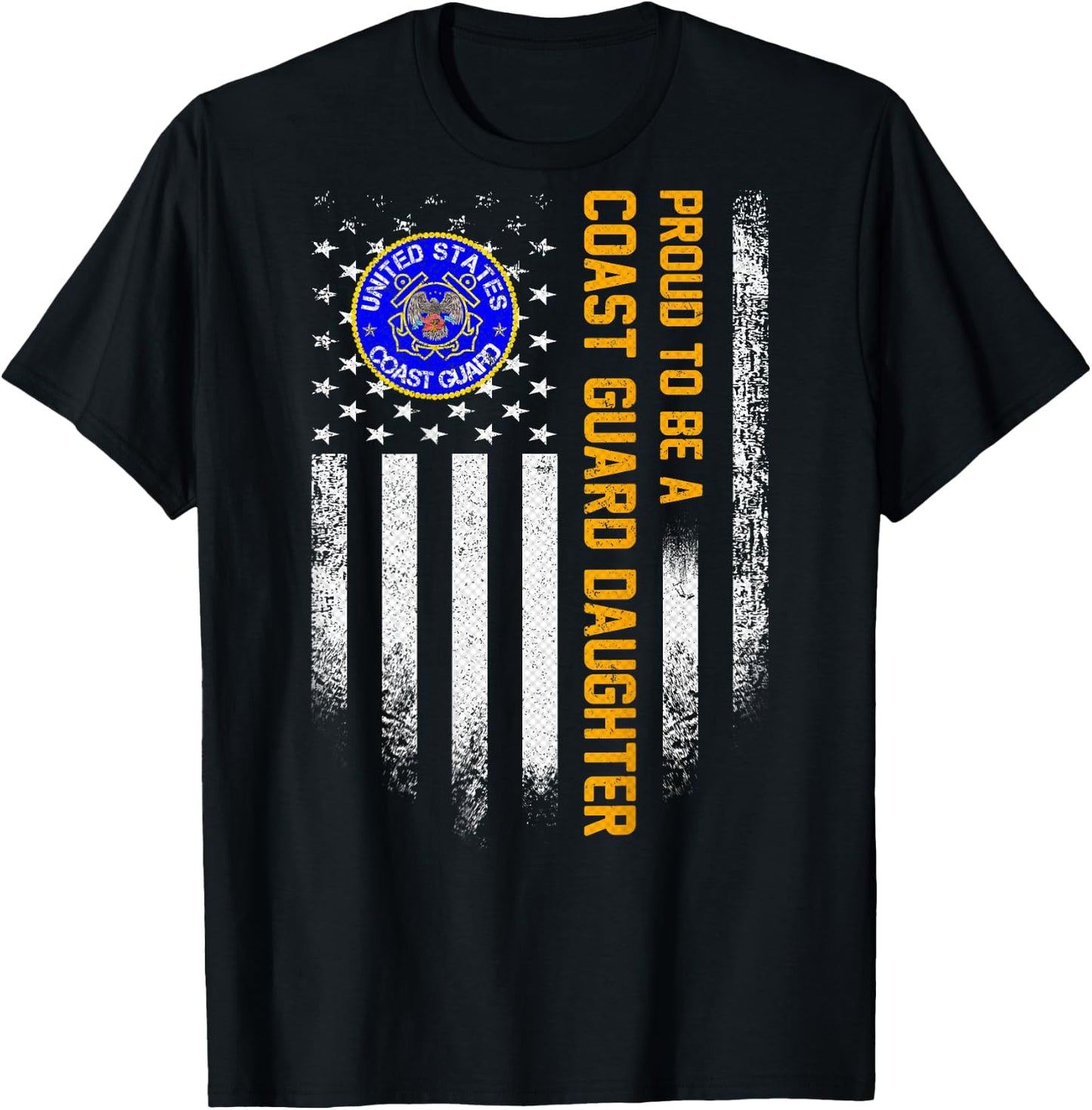 Vintage USA Flag Proud To Be A Coast Guard Veteran Daughter T-Shirt - T-Shirt | Black