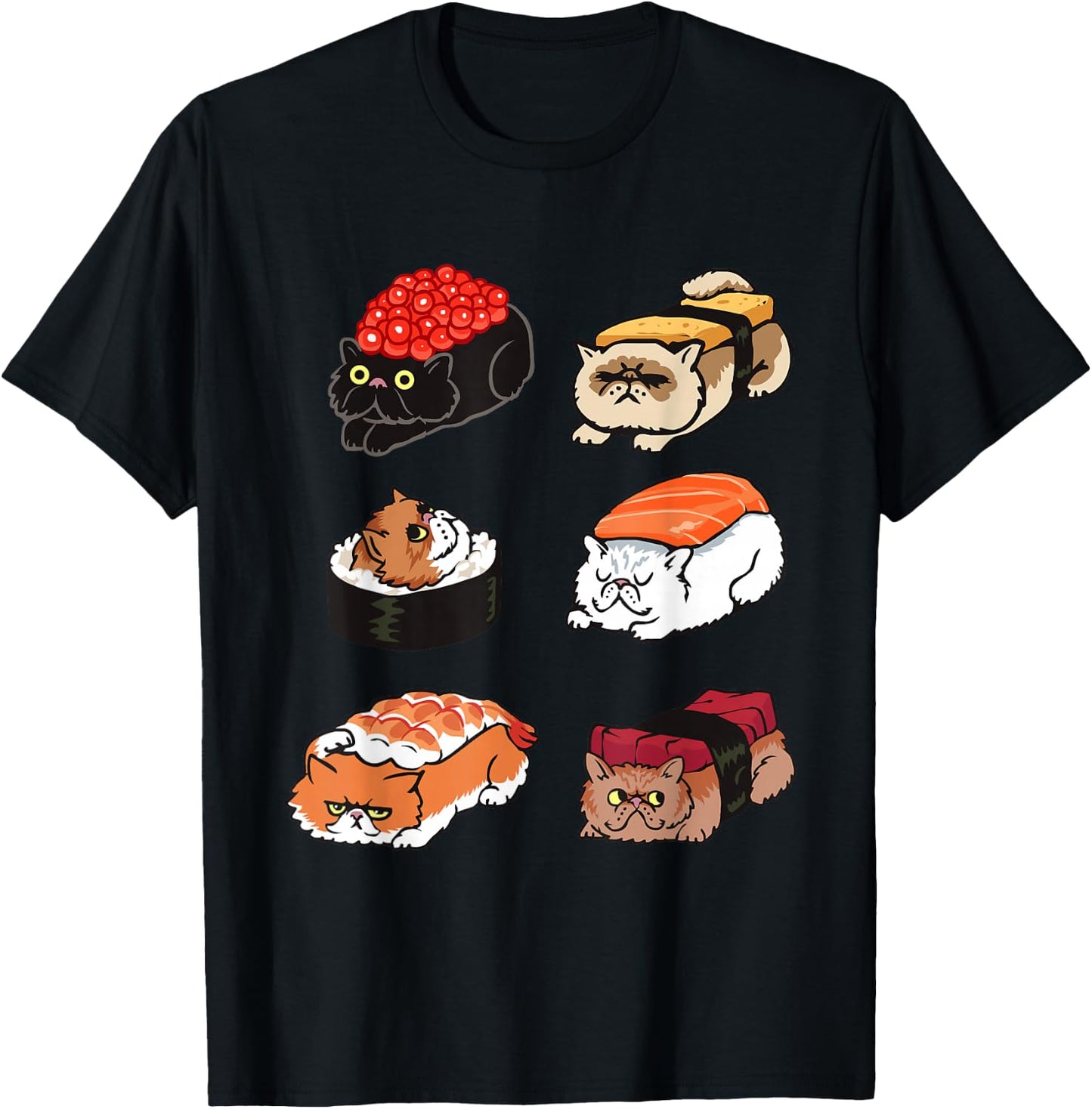 Sushi Persian Cat Funny T- shirt by Huebucket T-Shirt - T-Shirt | Black