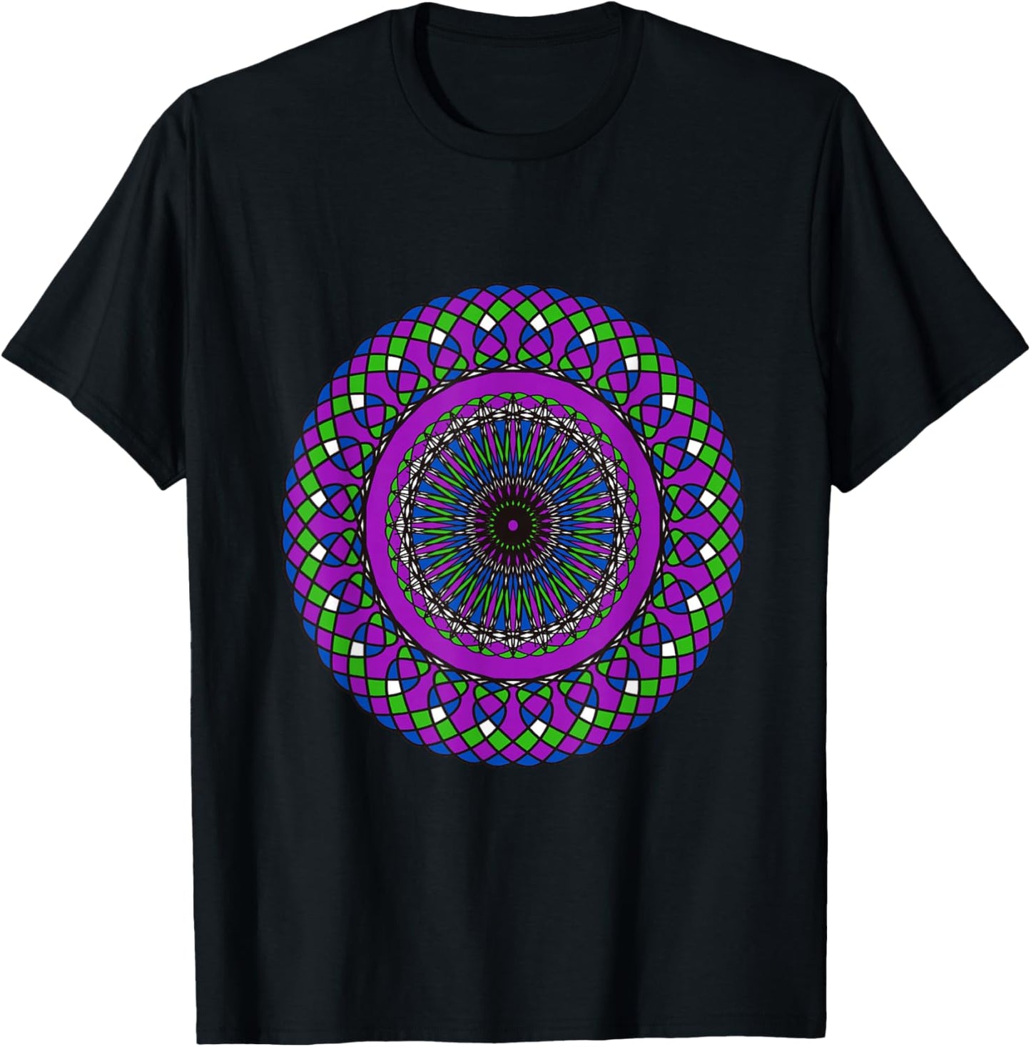 Colorful Mandala Pattern | Yoga & Spiritual Geometry Design T-Shirt - T-Shirt | Black