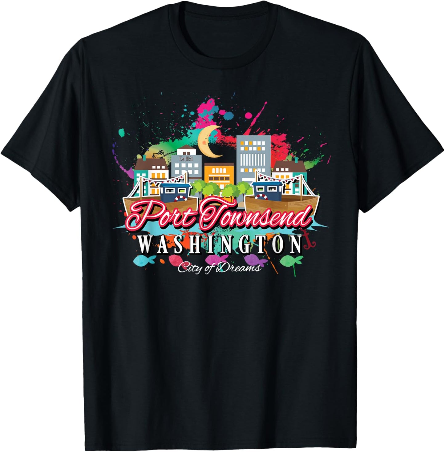 Port Townsend Washington USA Wooden Boats Vacation Souvenir T-Shirt - T-Shirt | Black