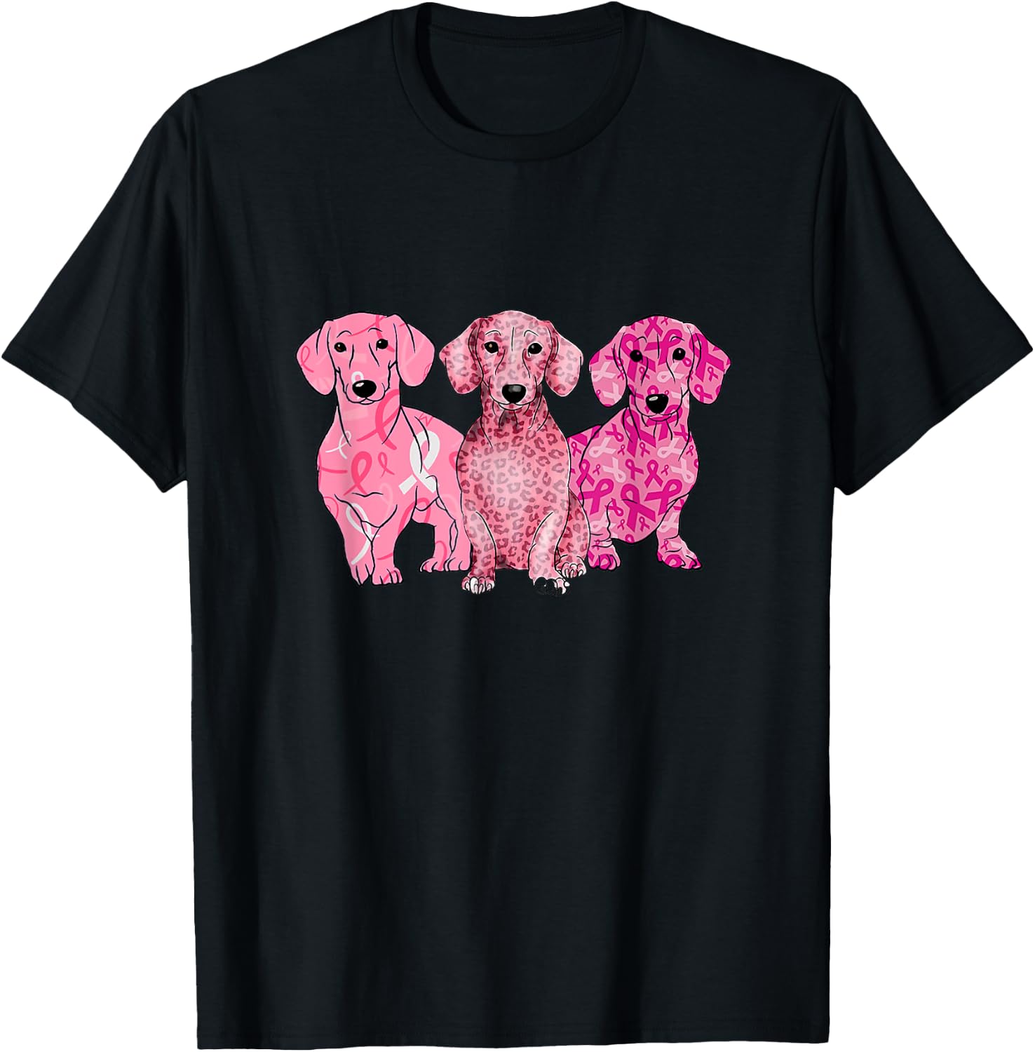 Breast Cancer Dachshunds Pink Dachshunds Ribbon Doxie's T-Shirt - T-Shirt | Black