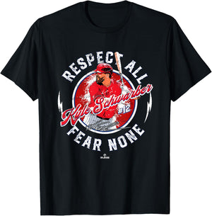 Respect All Fear None Kyle Schwarber Philadelphia MLBPA T-Shirt - T-Shirt | Black