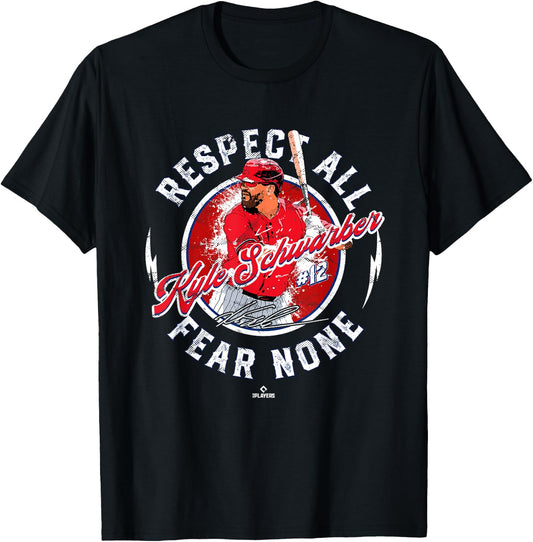 Respect All Fear None Kyle Schwarber Philadelphia MLBPA T-Shirt - T-Shirt | Black