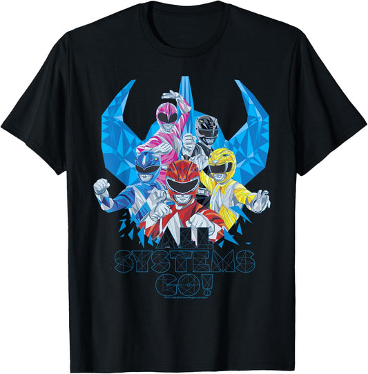 Power Rangers Megazord Retro Helmet Polygon Style T-Shirt - T-Shirt | Black