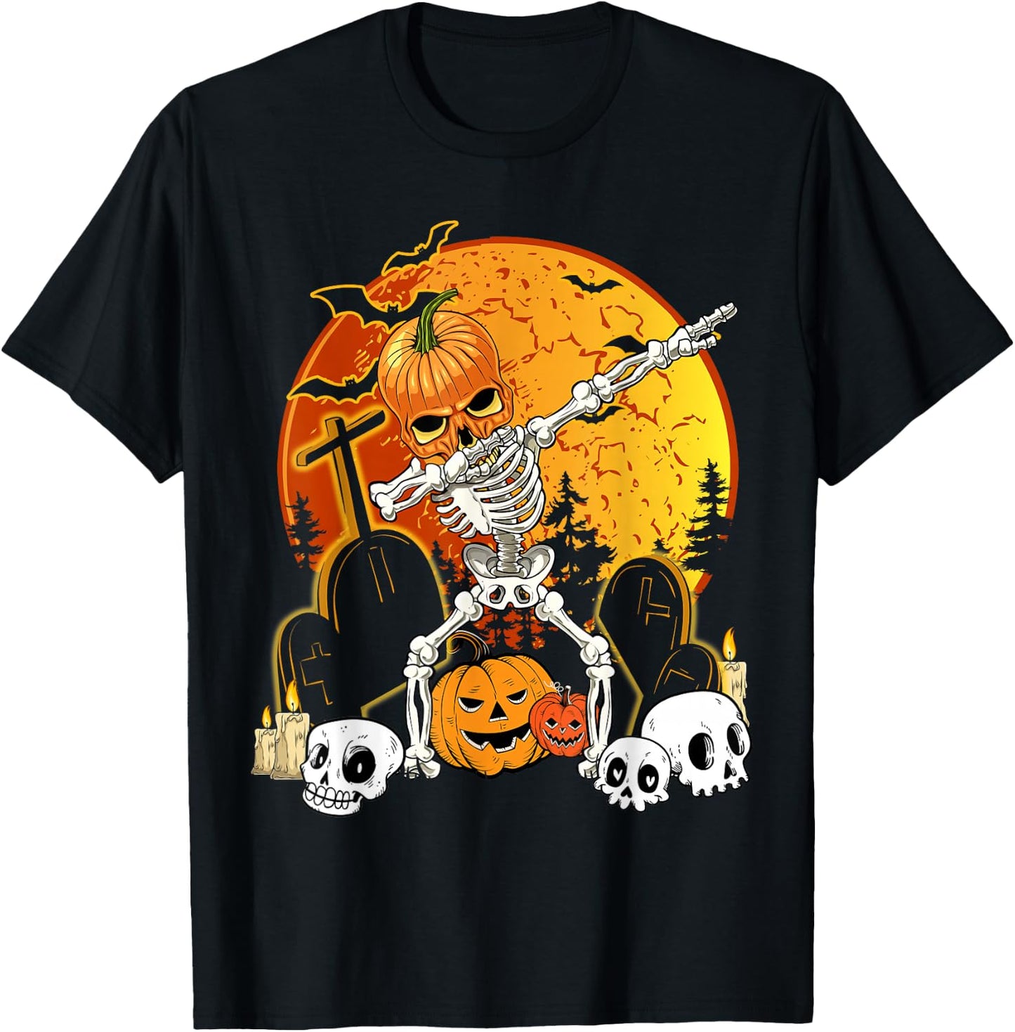 Skeleton Halloween Pumpkin Jack O' Lantern Boys Kid Dab T-Shirt - T-Shirt | Black