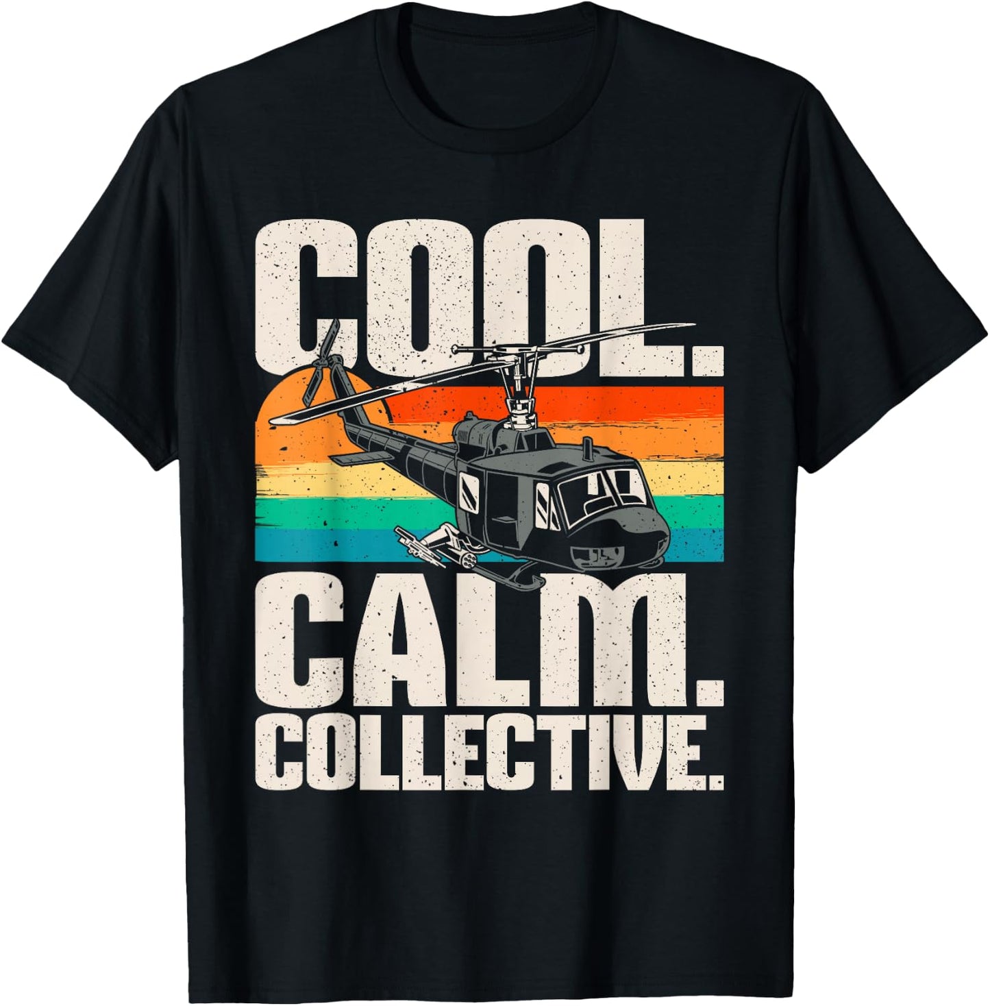 Calm Collective - Retro Helicopter Vintage Pilot Aviation T-Shirt - T-Shirt | Black