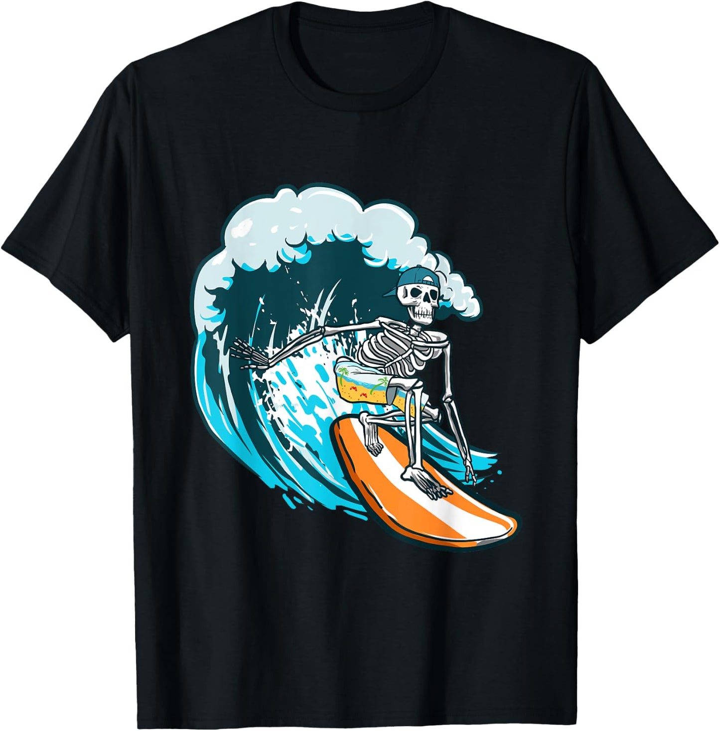 Funny Skull Skeleton Surf Surfing T-Shirt - T-Shirt | Black