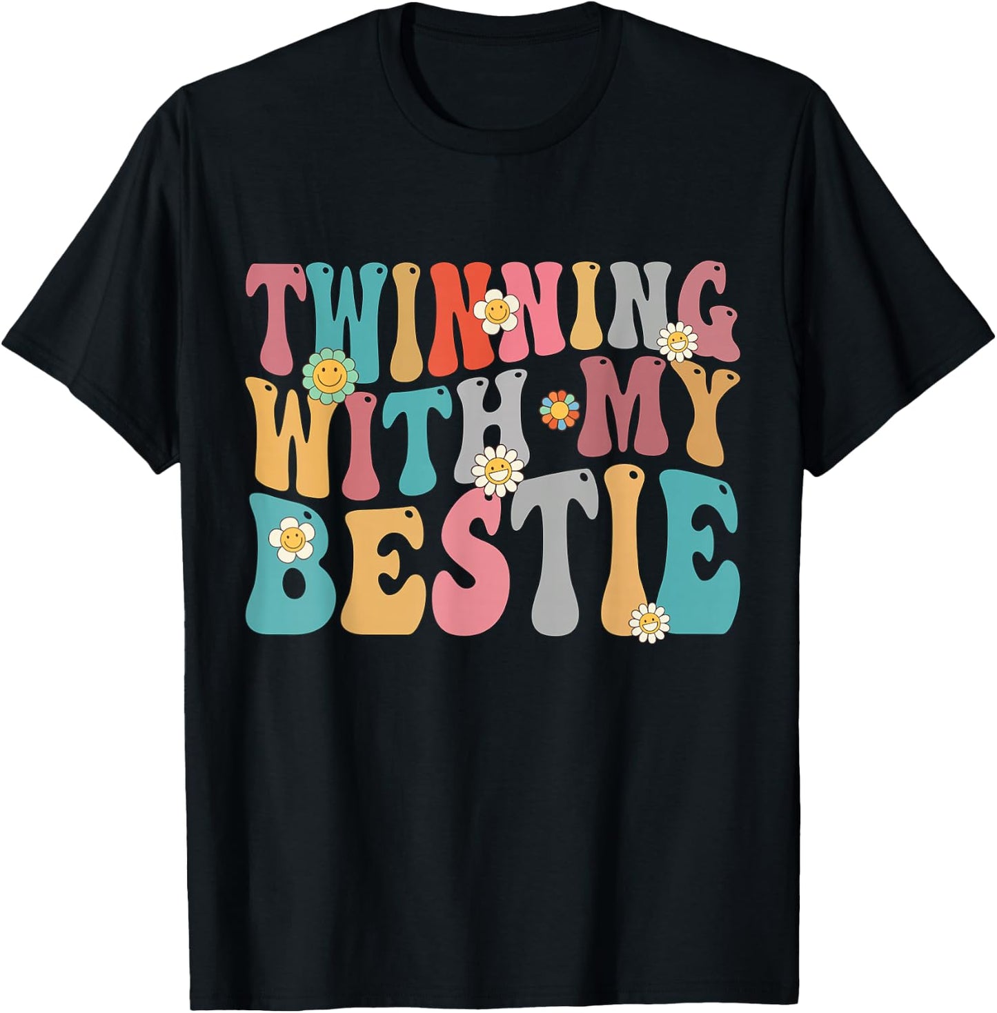 Twinning With My Bestie Spirit Week Twin Day Groovy T-Shirt - T-Shirt | Black