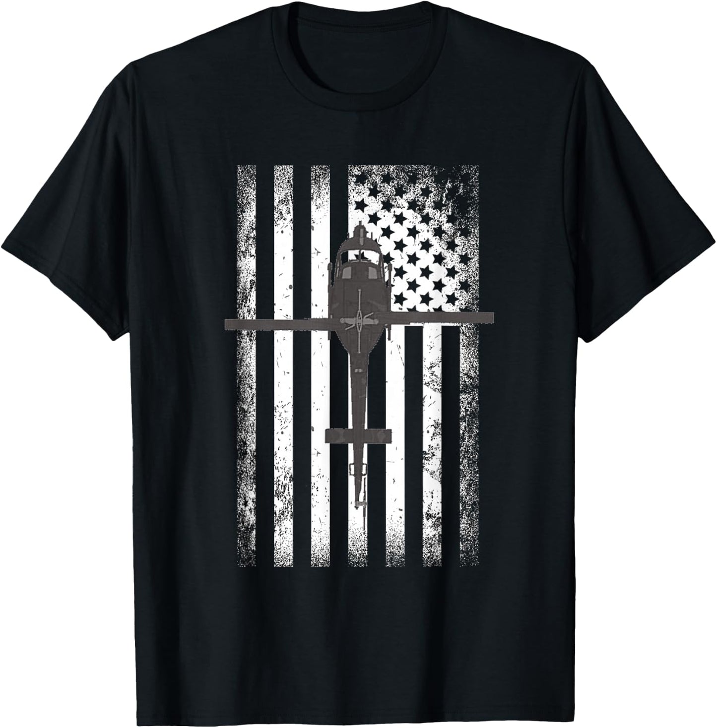 UH-1 Huey Military Helicopter American Flag T-Shirt - T-Shirt | Black