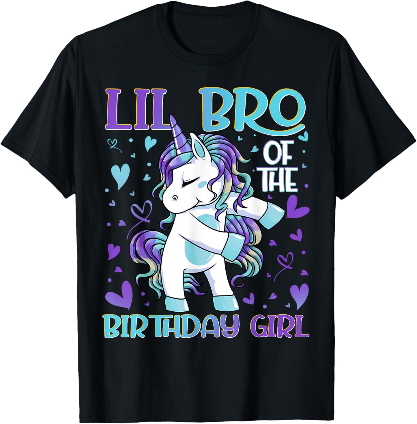 Lil Bro of the Birthday Girl Flossing Unicorn Little Brother T-Shirt - T-Shirt | Black