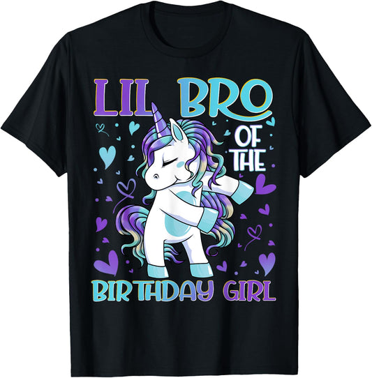 Lil Bro of the Birthday Girl Flossing Unicorn Little Brother T-Shirt - T-Shirt | Black