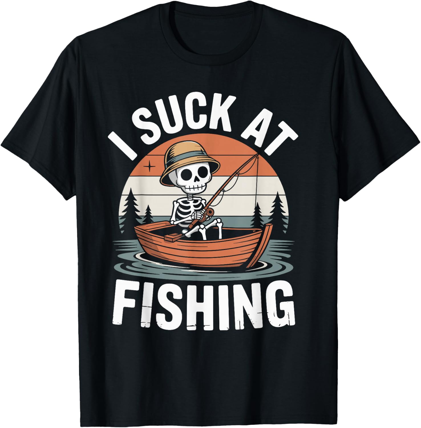 I Suck At Fishing Fisherman Joke Skeleton Bass Fishing T-Shirt - T-Shirt | Black