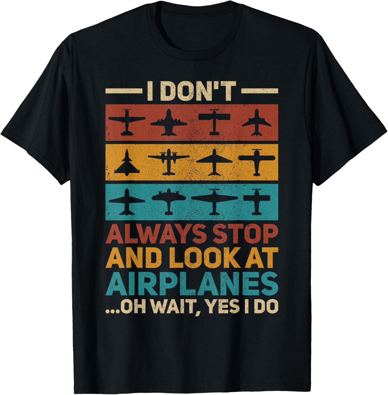 Look At Airplanes Pilot Retro Plane Aviation Funny Airplane T-Shirt - T-Shirt | Black