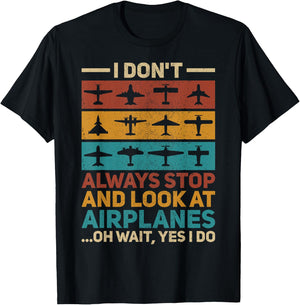 Look At Airplanes Pilot Retro Plane Aviation Funny Airplane T-Shirt - T-Shirt | Black