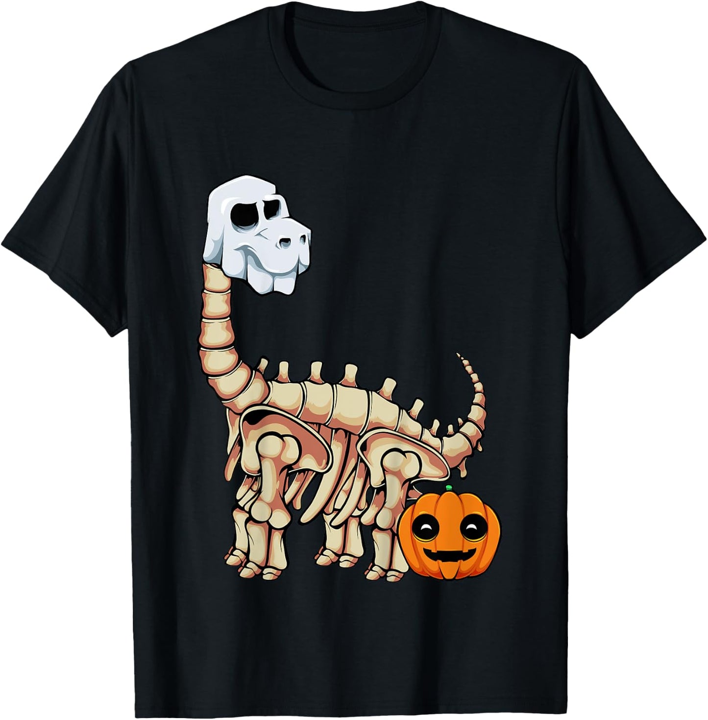 Kids Dinosaur Skeleton Ghost Lazy Halloween Costume Brontosaurus T-Shirt - T-Shirt | Black