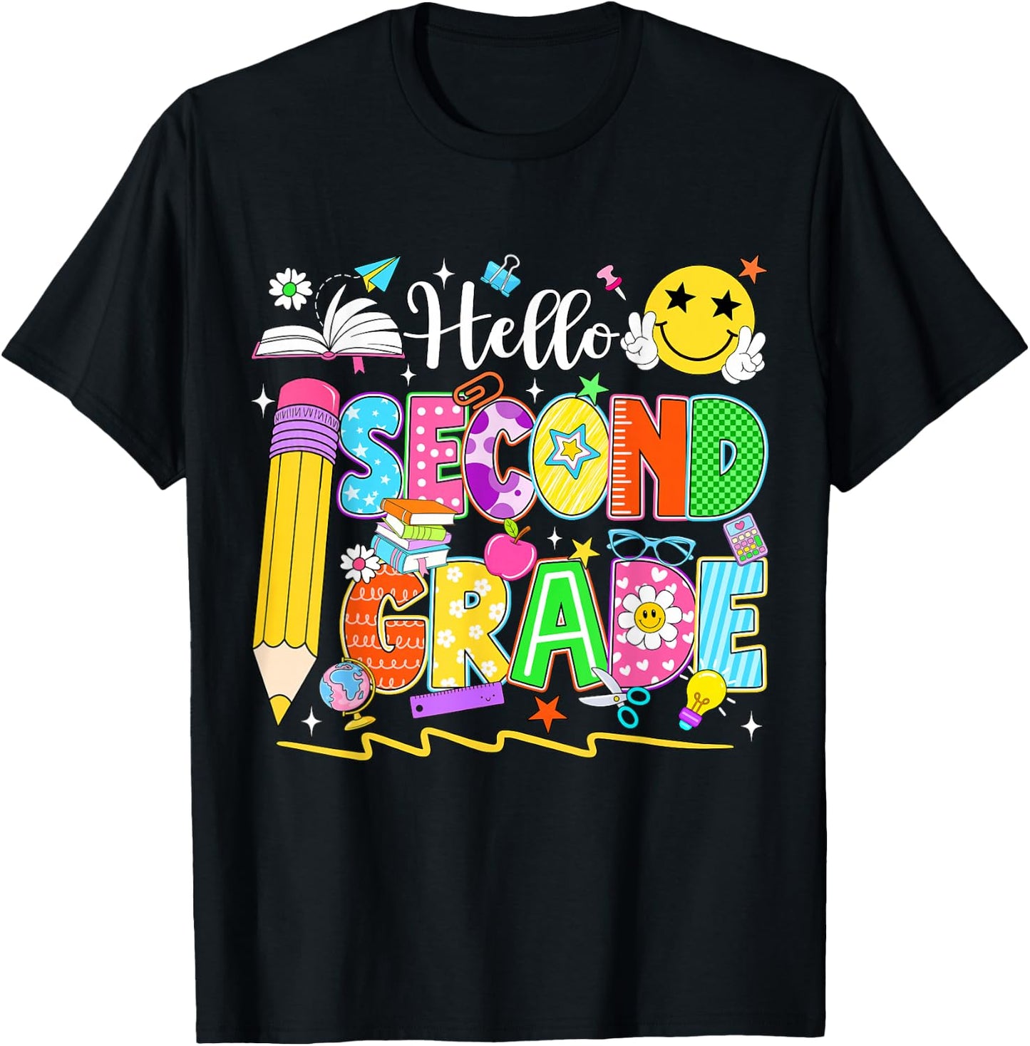 Hello Second Grade Team 2nd Grade Back to School Teacher Kid T-Shirt - T-Shirt | Black