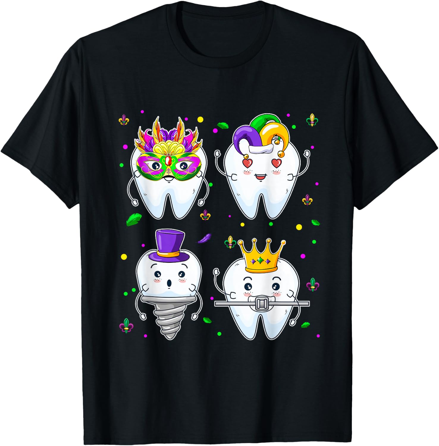 Mardi Gras Dental Squad Group Matching Mardi Gras Day T-Shirt - T-Shirt | Black