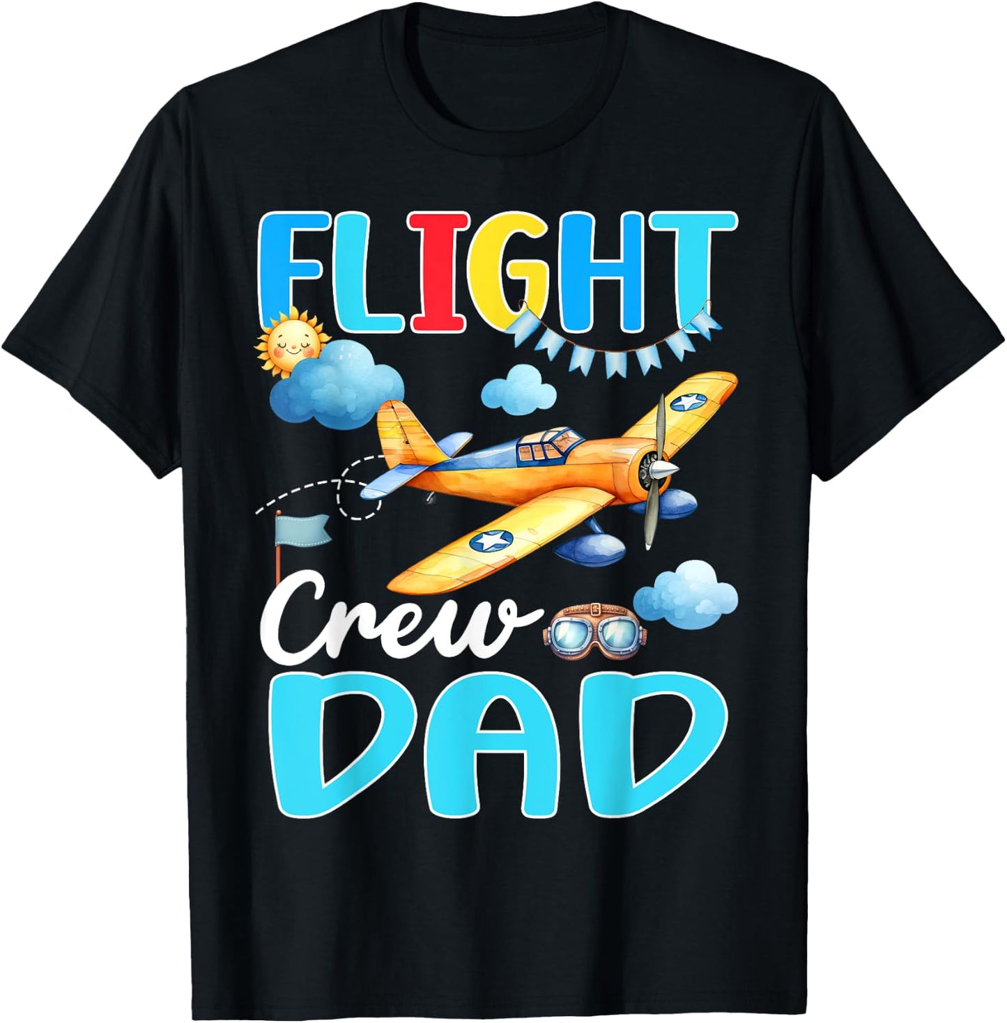 Flight Crew Dad Birthday Squad Airplane Matching Family T-Shirt - T-Shirt | Black