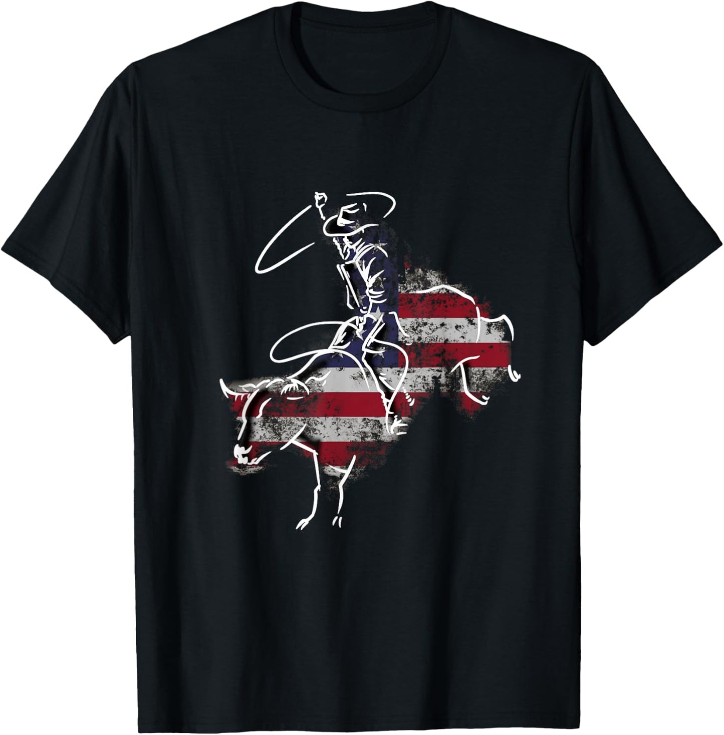 American Rodeo Bull Riding Retro Grunge USA Vintage Flag T-Shirt - T-Shirt | Black