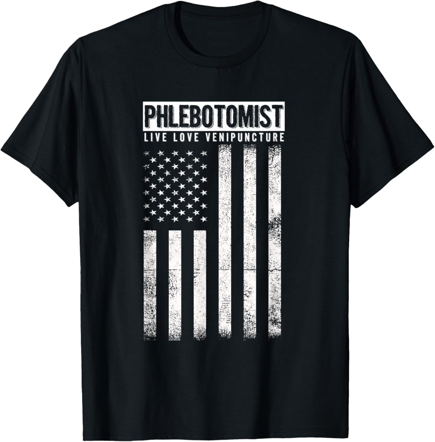 American Flag Phlebotomist Venipuncture Love Blood Gift Women Men T-Shirt - T-Shirt | Black
