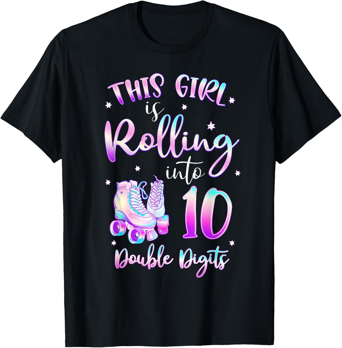 10th Birthday Rolling Into 10 Double Digits Roller Skate T-Shirt - T-Shirt | Black