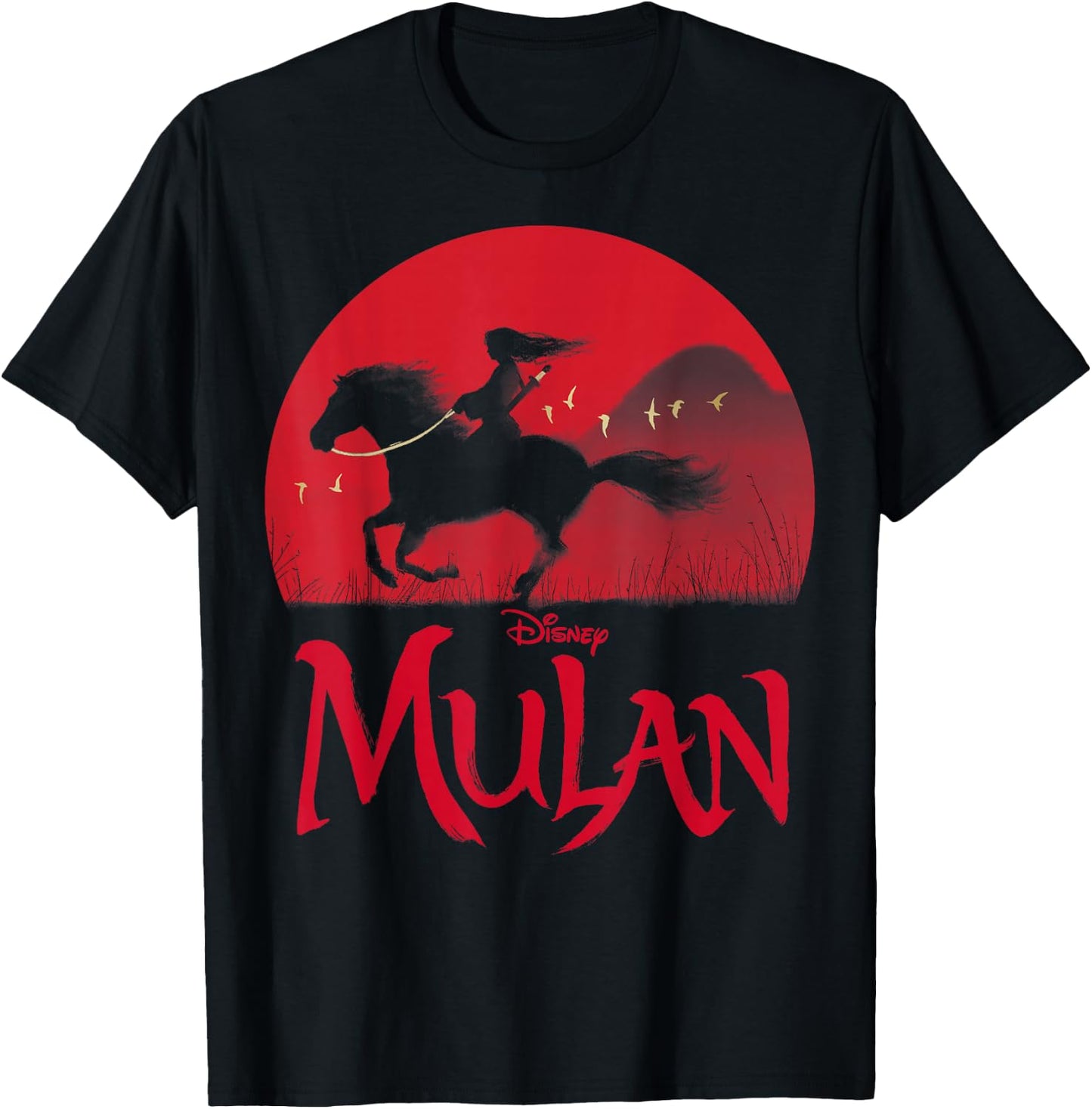Disney Mulan Live Action Mulan & Khan Sunset Silhouette T-Shirt - T-Shirt | Black